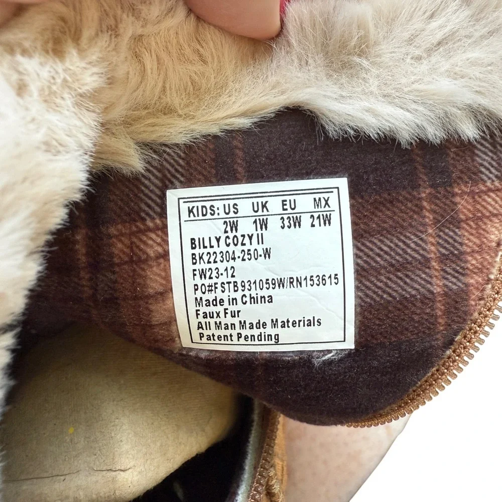 BILLY Footwear Adaptive Boots Size 2W Kids Cozy II Tan